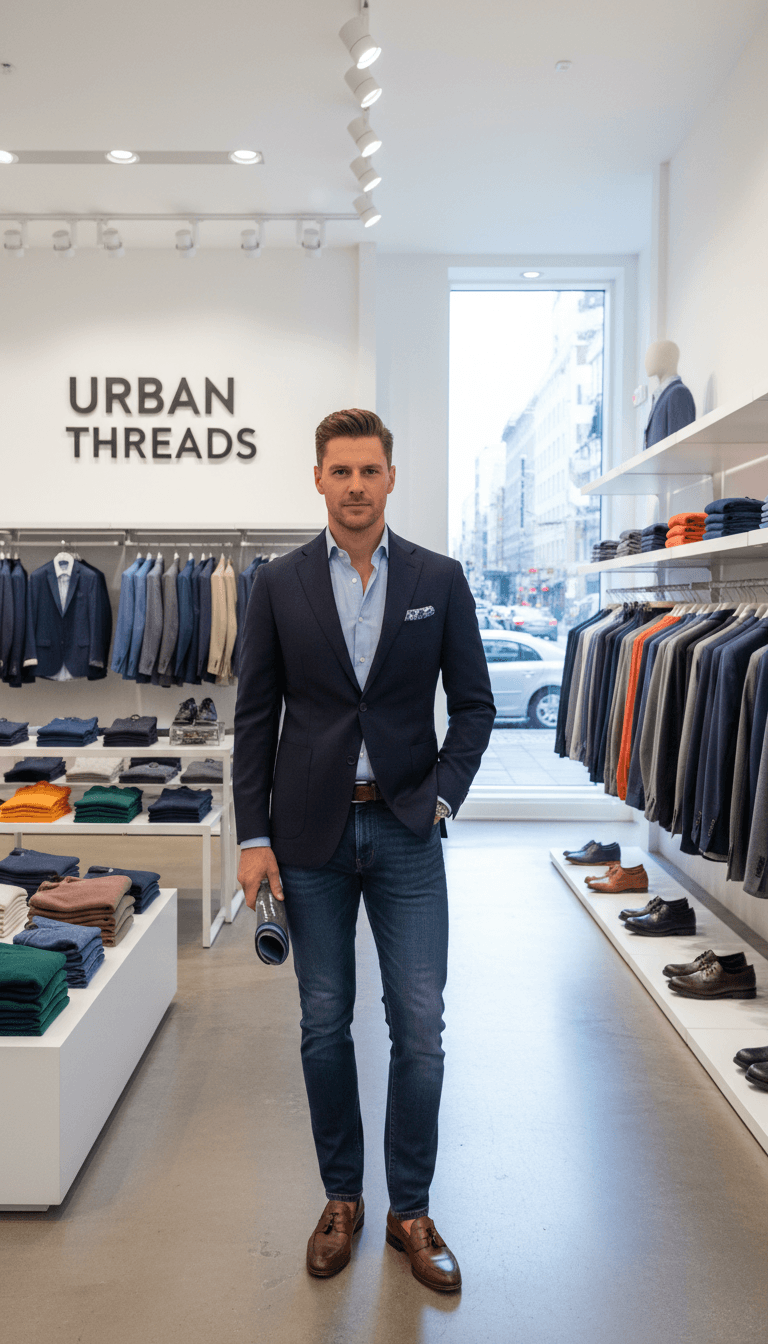 Man in fitted jeans and jacket
