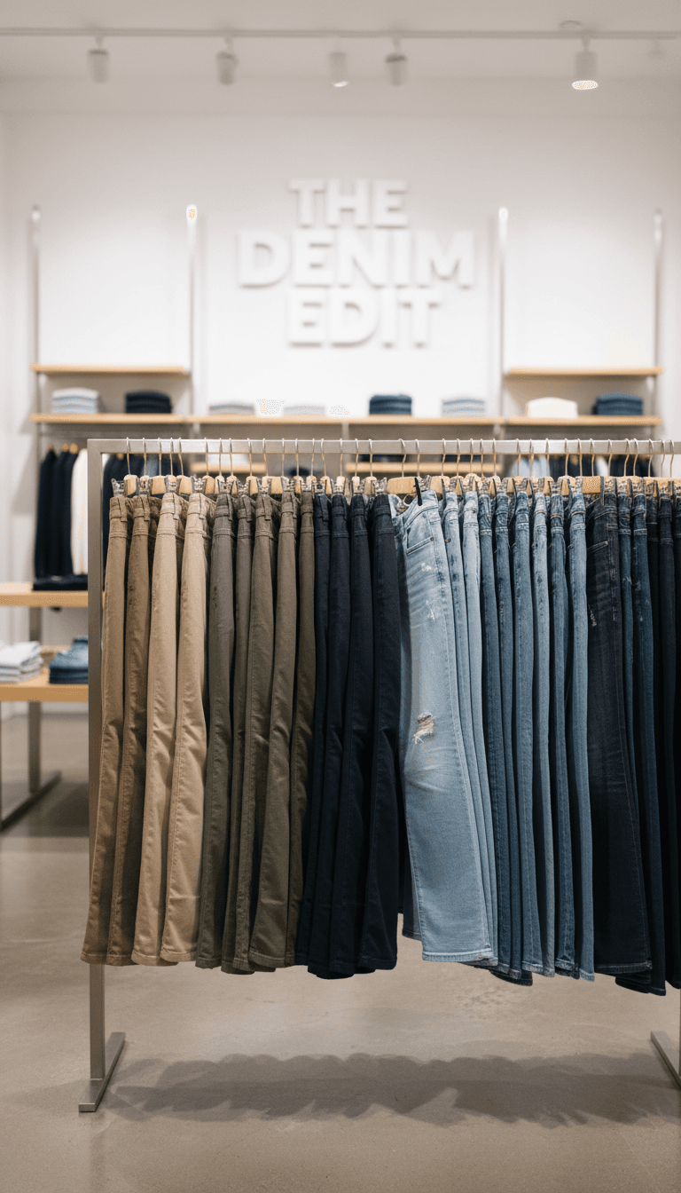 Rack of pants and denim
