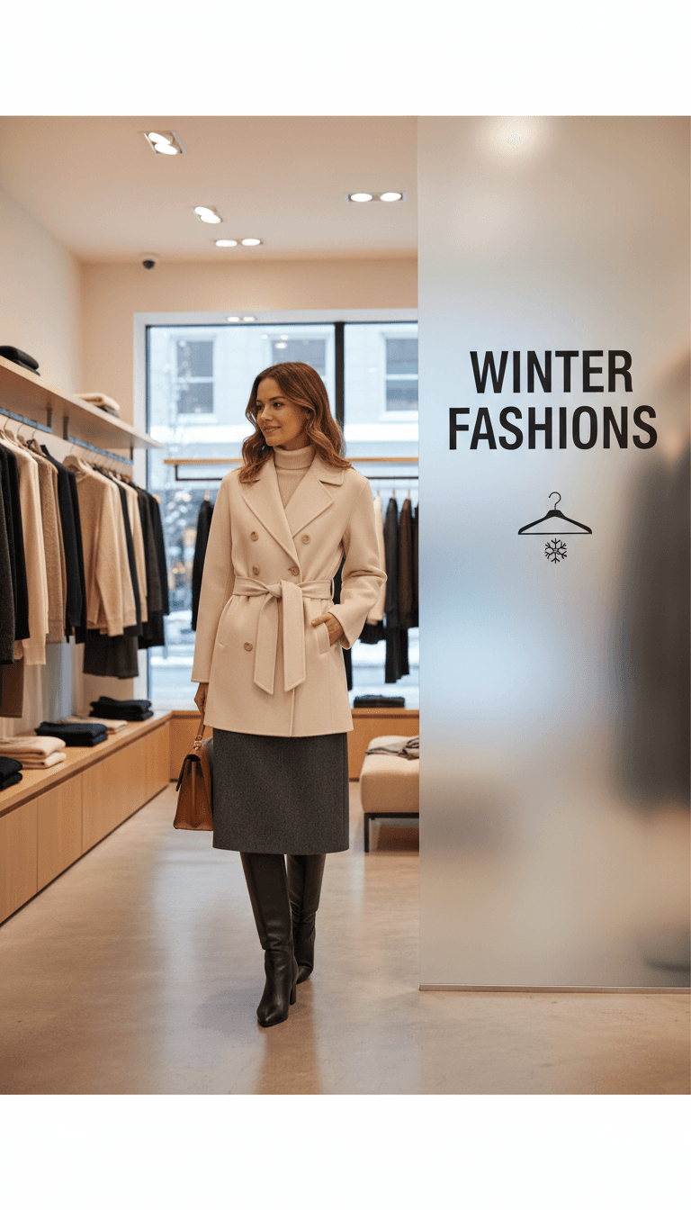 Woman in skirt and winter coat